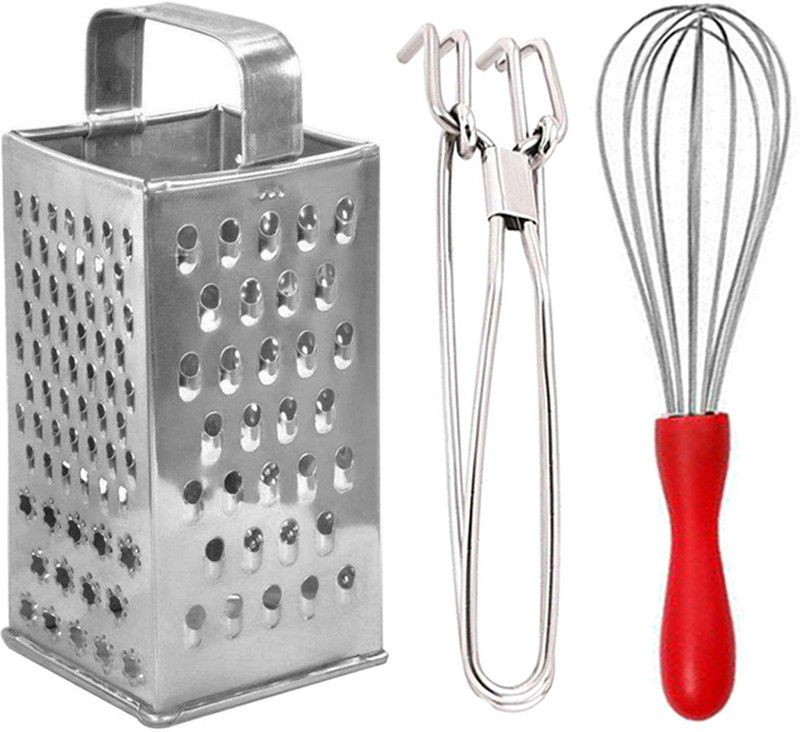 DA56 Stainless Steel Grater & Pakkad & Egg Whisk for Kitchen Tool Set  (Silver)