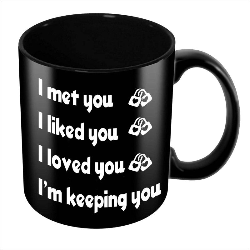 ADITI Designs Happy Friendship Day gift on Solid Black Ceramic Coffee Mug  (350 ml)