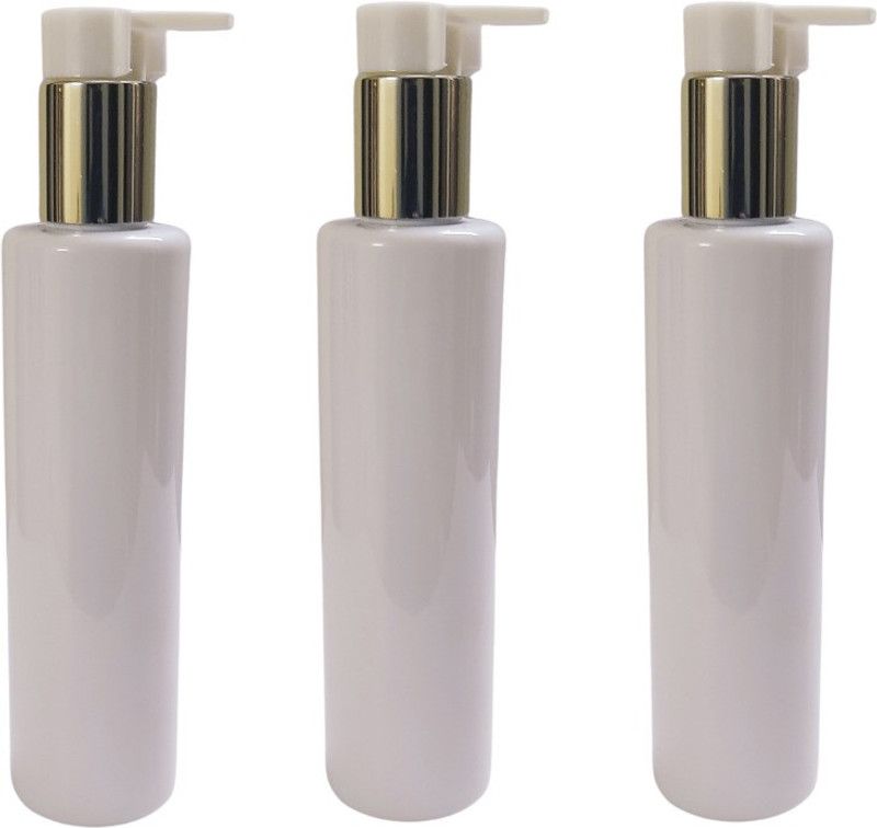 Revees Clive Round Sleek Bottle with Silver Pump Lock for Storing Shampoo, Lotion - 200ml 200 ml Bottle  (Pack of 3, White, PET)