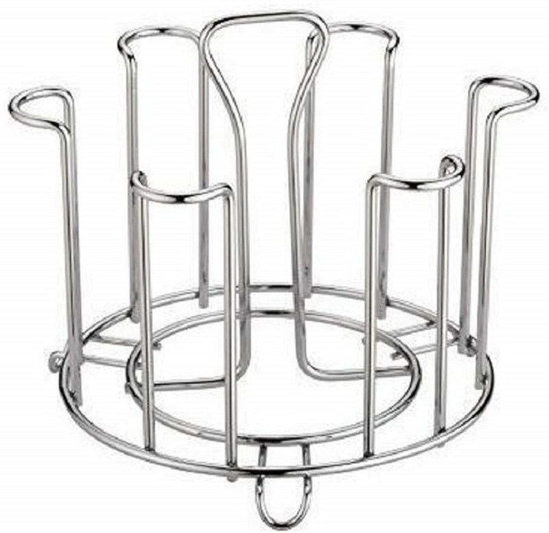 WOO4DONE Stainless Steel and Virgin Glass Holder for 6 Glasses and Glass Stand Steel for Kitchen/Dining Table Stainless Steel Glass Holder