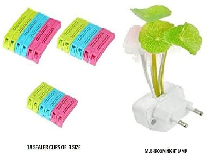 MOREL COMBO OF SET OF 18 3 DIFFERENT SIZE PLASTIC CLIP & MUSHROOM LIGHT Kitchen Tool Set  (Multicolor, Food Clips)
