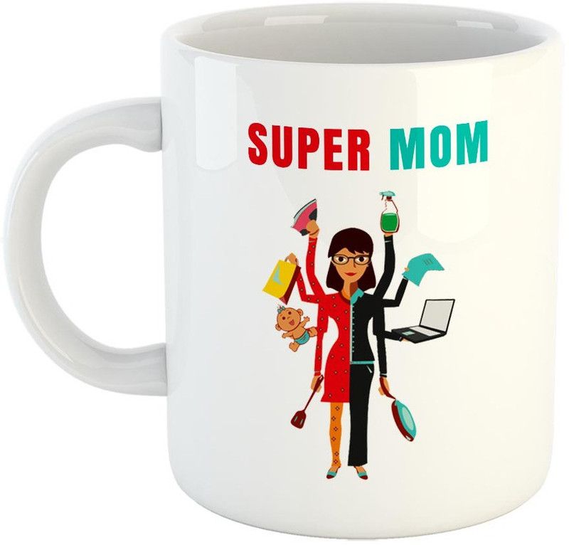 FABTODAY Super MOM Coffee - Best Gift for Mom on Birthday / Mother's Day (White) Ceramic Coffee Mug  (350 ml)