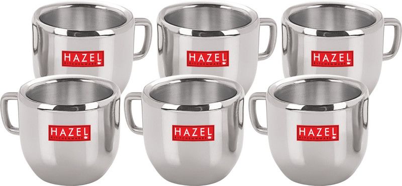 HAZEL Pack of 6 Stainless Steel Stainless Steel Green Tea Coffee Small Cute Cup, 100 ml (Each)  (Silver, Coffee)