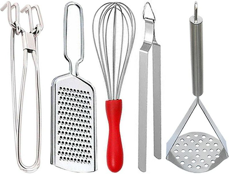 OD6 Utility Pakkad & Wire Grater & Egg Whisk & Roti Chimta & Potato Masher For Kitchen Tool Set  (Silver)