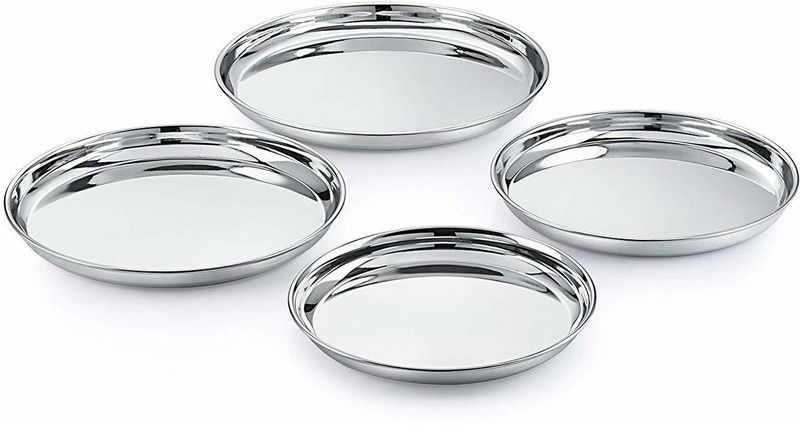 damurhu Diamond Stainless Steel Plate Size No 12 Set of 12 Dinner Plate  (Pack of 12)