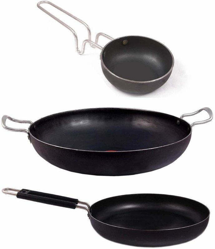 KITCHEN SHOPEE Iron Cookware Kadai 11 Inch iron Frying Pan 11 in Iron Tadka Pan 10 cm 6 L Induction Bottom Non-Stick Coated Cookware Set  (Iron, 1 - Piece)