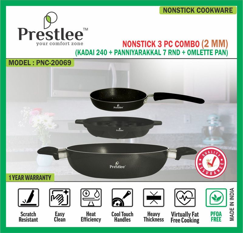 Sabari PrestleePNC-20069 Non-Stick Cookware/Kadhai/Kadai/Kadhai Set/Deep Kadhai Non-Stick Coated Cookware Set  (Aluminium, 1 - Piece)
