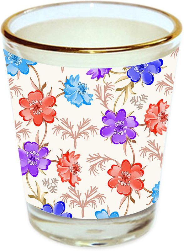 Sri Sai Shopping vodka shot glass multicolor floral design with golden rim for home and bar accessories 40ml (style-10082) Glass Shot Glass  (40 ml, Glass, Multicolor)