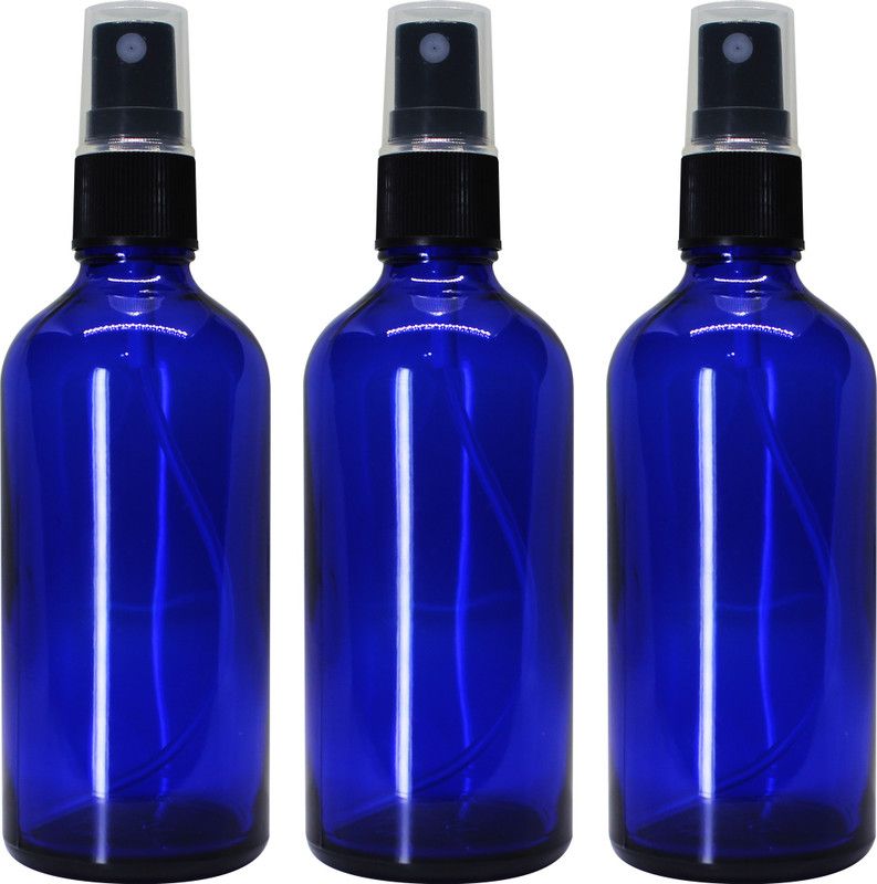 nsb herbals Blue Glass Bottle + Spray Pump + Dust Cap for DIY Perfumes, Oils, Multipurpose Use 100 ml Spray Bottle  (Pack of 3, Blue, Glass)
