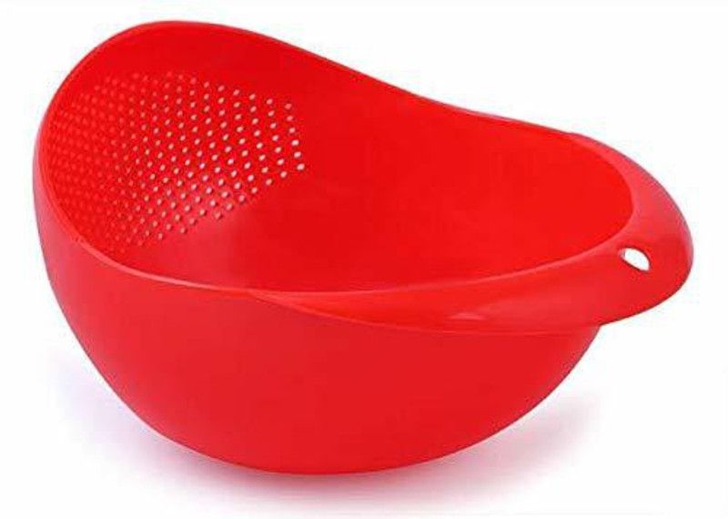 Eyelet Rice Pulses Fruits Vegetable Noodles Pasta Washing Bowl Colander  (Red Pack of 1)
