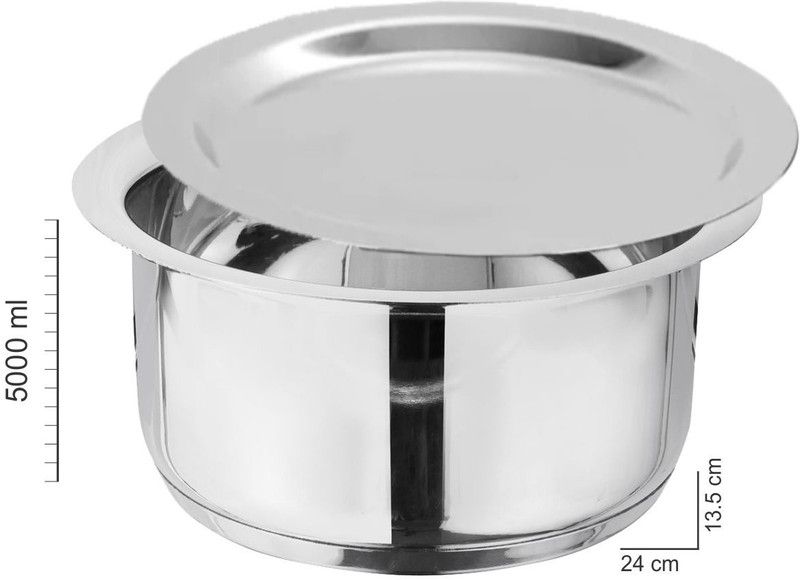 HomePrivilez Stainless Steel Patila/Tasla with Capsulated SAS Induction Bottom and Lid (5L) Induction Bottom Cookware Set  (Stainless Steel, 1 - Piece)