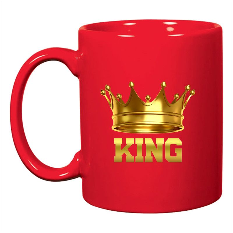 ADITI Designs Crown KING Symbol on solid red Ceramic Coffee Mug  (350 ml)