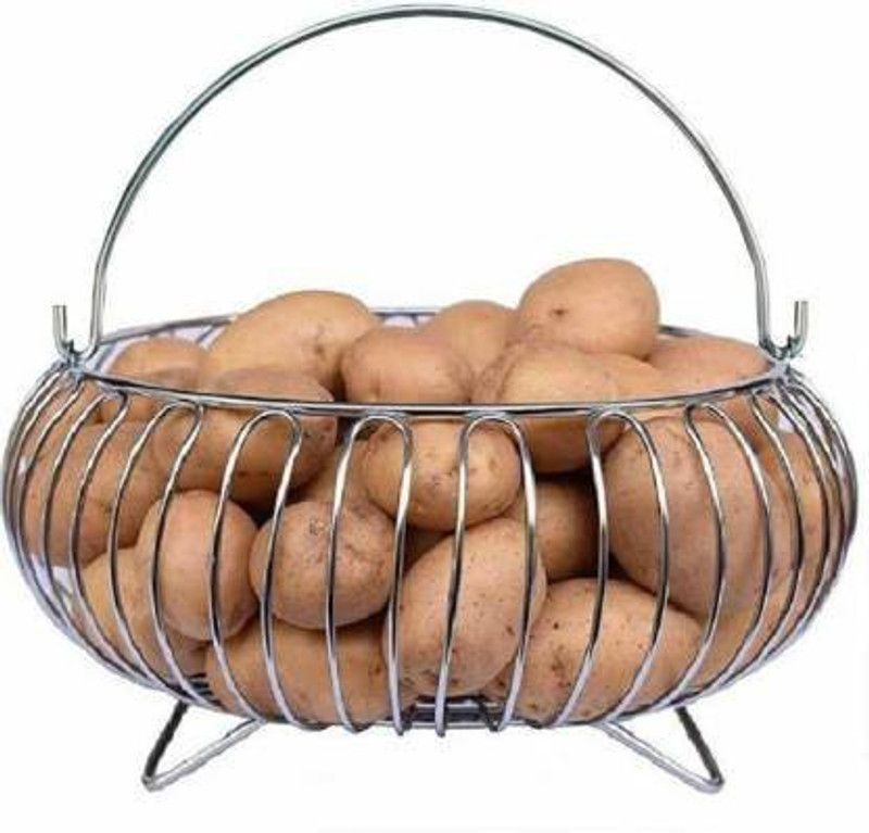 jinbil RI Stainless Steel Fruit and Vegetable Bowl with Handle / Steel Fruit and Vegetable Bakset / Potato Storage Bakset / Onion Storage Basket with Handle Steel Fruit & Vegetable Basket  (Silver)