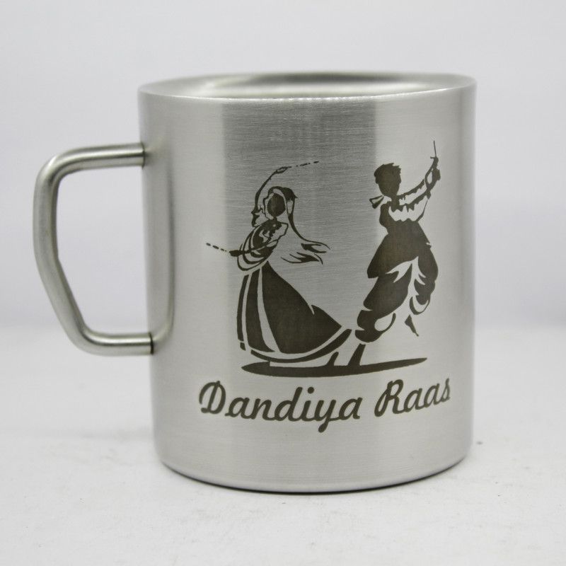 Metaletching "DANDIYA RASS" Stainless Steel Double Wall, 300ml ,Silver. Stainless Steel Coffee Mug  (300 ml)