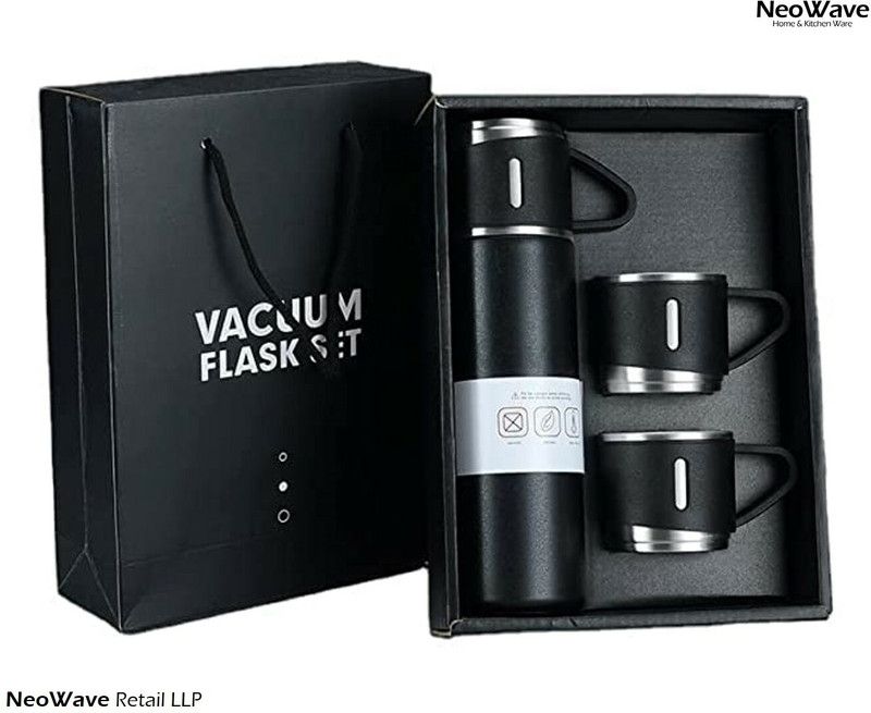 NeoWave Premium, Luxury Matte Black Vacuum Flask 500 ml Flask  (Pack of 3, Black, Steel)