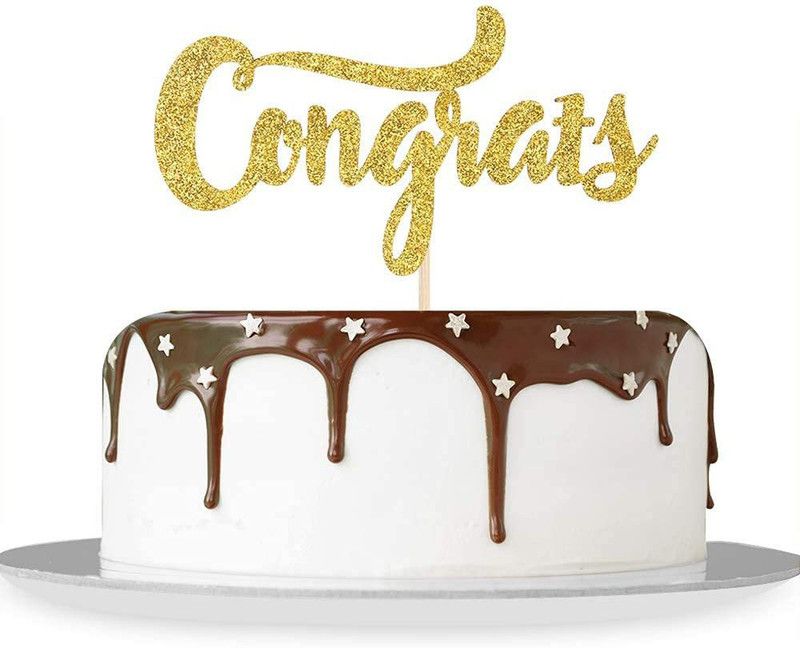 ZYOZI Gold Glitter Congrats Cake Topper/Congrats Grad/Class of 2021 2020 / College Grad/Congratulations/MBA Graduation Party Decorations Cake Topper  (ROSE GOLD Pack of 1)