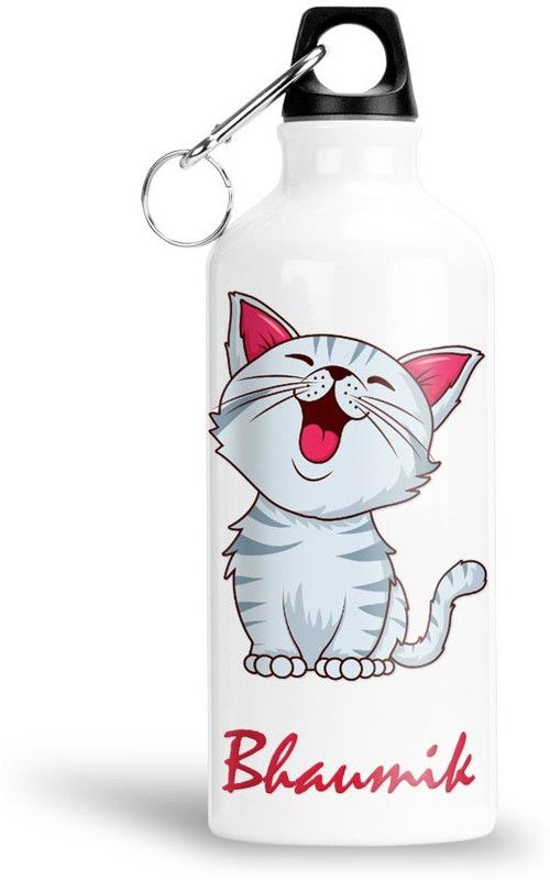 Furnish Fantasy Cute Cat Aluminium 750ml Water Bottle - Best Happy Birthday Gift, Bhaumik 750 ml Bottle  (Pack of 1, White, Aluminium)