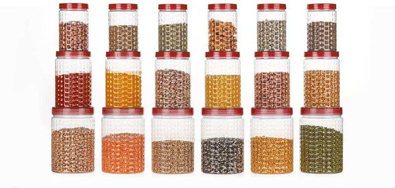 ND ENTERPRISE Plastic Grocery Container - 1200 ml, 650 ml, 350 ml  (Pack of 18, Maroon)