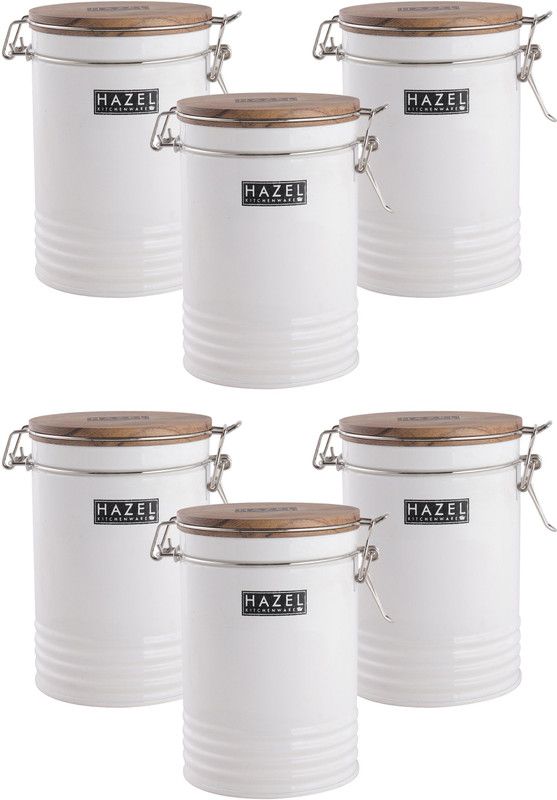 HAZEL Iron Tea Coffee & Sugar Container - 1110 ml  (Pack of 6, White)