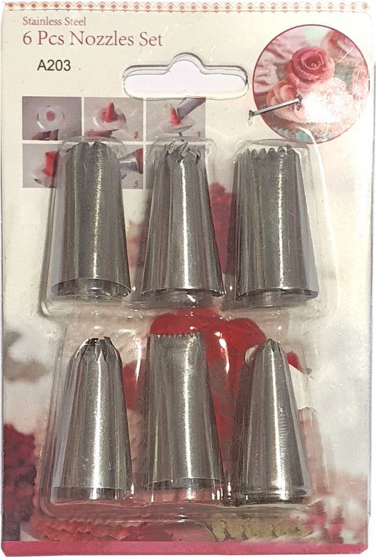 S.B.ANJALI Nozzle Cake Decorating Random Design Russian Icing Piping Nozzles 6pcs Set. Kitchen Tool Set  (Silver, Baking Tools)