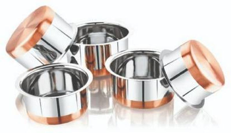 Dealdona Stainless Steel Copper Tope Set, Bhagona,Patila,Tapeli, copper bottom 5 Pcs set Tope Set 1 L, 1.5 L, 2 L, 2.5 L, 2.75 L capacity 19 cm, 18.5 cm, 17 cm, 15 cm, 14 cm diameter  (Stainless Steel, Induction Bottom)