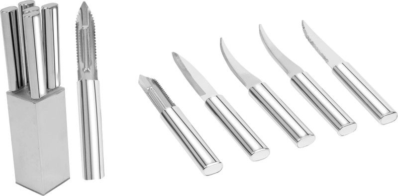 Silver Shark 5 Stainless Steel Knife Set Steak, Tomato, Carving, Multipurpose, Peeler knife with Knife Stand