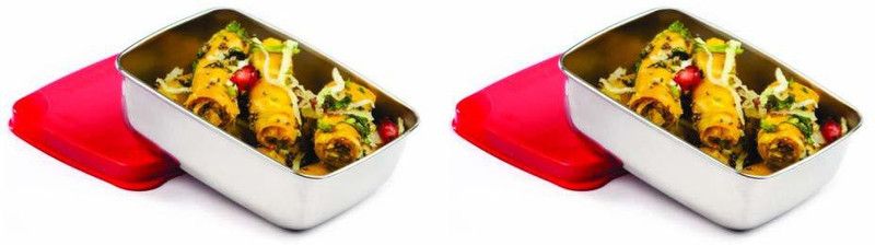 Signoraware Steel Bread Container - 150 ml  (Pack of 2, Red, Silver)