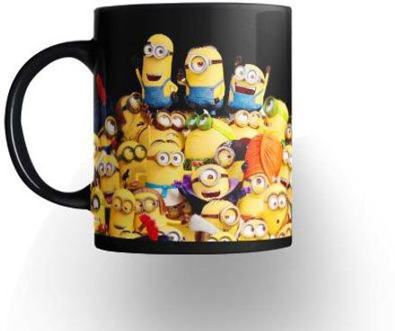 CHARMING Minions RIA7 Cartoon Printed 11 oz Black Ceramic Ceramic Coffee Mug  (330 ml)