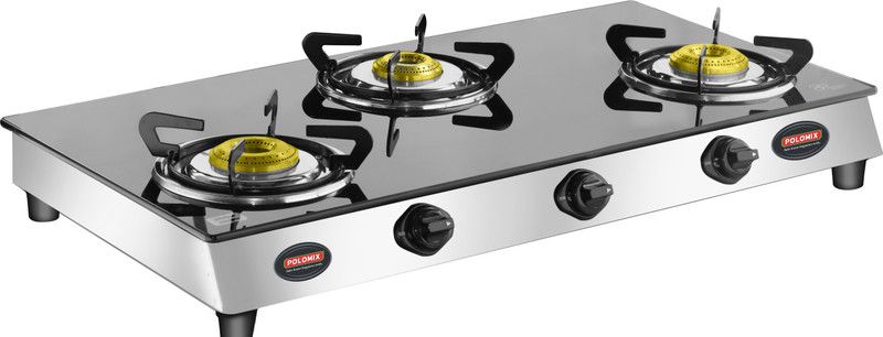 polomix Glass Manual Gas Stove  (3 Burners)