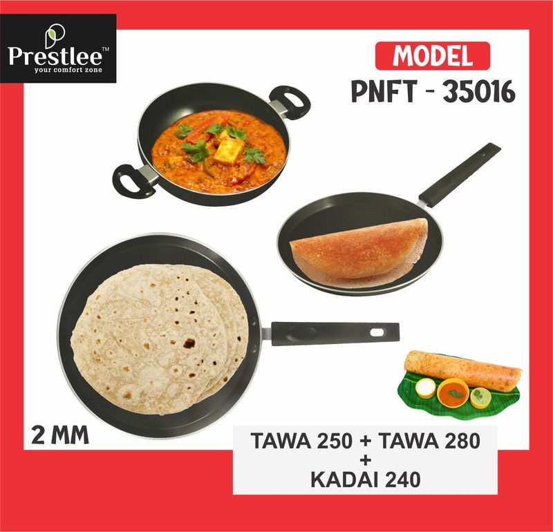 Sabari Prestlee PNFT-35016 Non-Stick Coated Cookware Se/non stick kadai price/Kadai Set Tawa 24 cm diameter  (Aluminium, Non-stick)