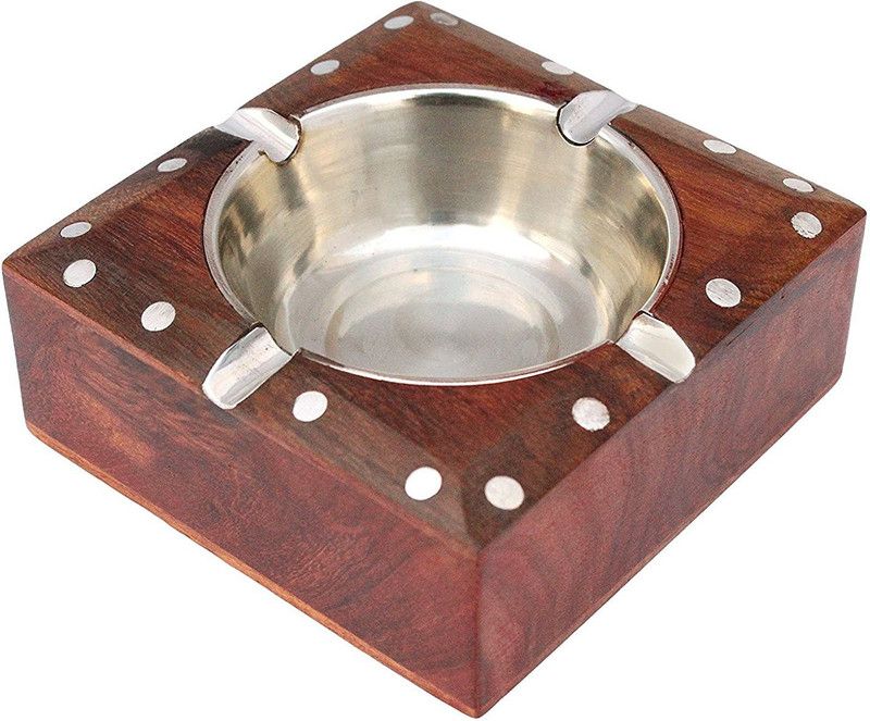 WoodCart H@ndmade Wooden Ashtray Cigarette Holder 4 Slots for Home Office Car Gifts Square Brown Wood Ashtray  (Pack of 1)