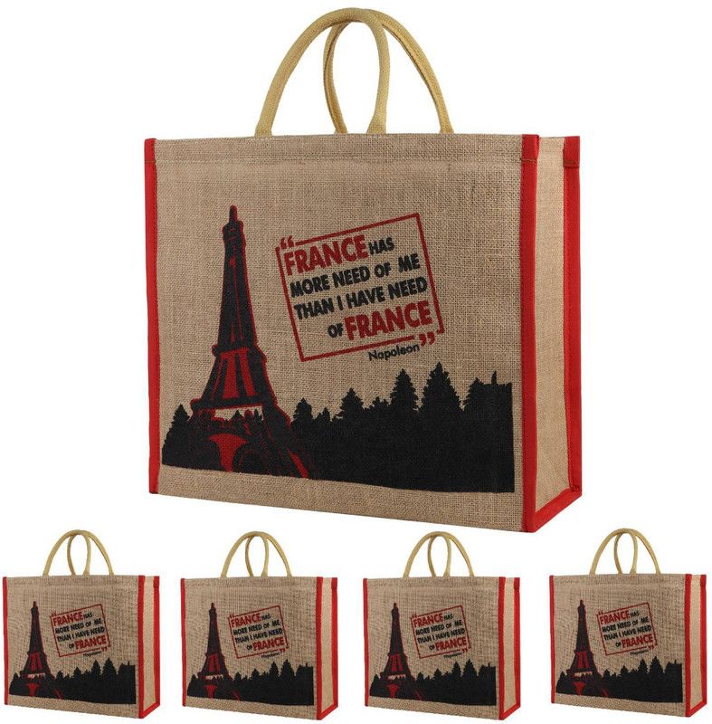 DOUBLE R BAGS Double R Bags Eco-Friendly Jute Bag, Reusable Large Heavy Duty Lunch/Shopping/Grocery Hand Bag with Handle for Men and Women (Pack of 5) Pack of 5 Grocery Bags  (Brown)