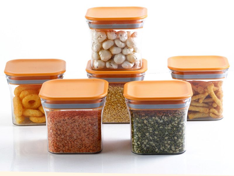 enerex Plastic Grocery Container - 600 ml  (Pack of 6, Orange)