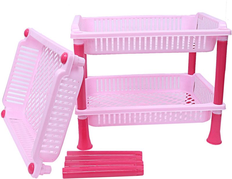 KUBER INDUSTRIES Fruits/Vegetables Kitchen Rack Plastic Plastic 3 Layer Multi-purpose Kitchen Storage Basket Rack (Pink)-CTKTC13244