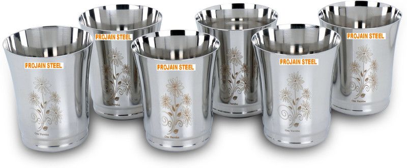 PROJAIN STEEL (Pack of 6) Stainless Steel Serving Glasses, Set - G12-6 Glass Set Glass Set Water/Juice Glass  (350 ml, Steel, Steel)