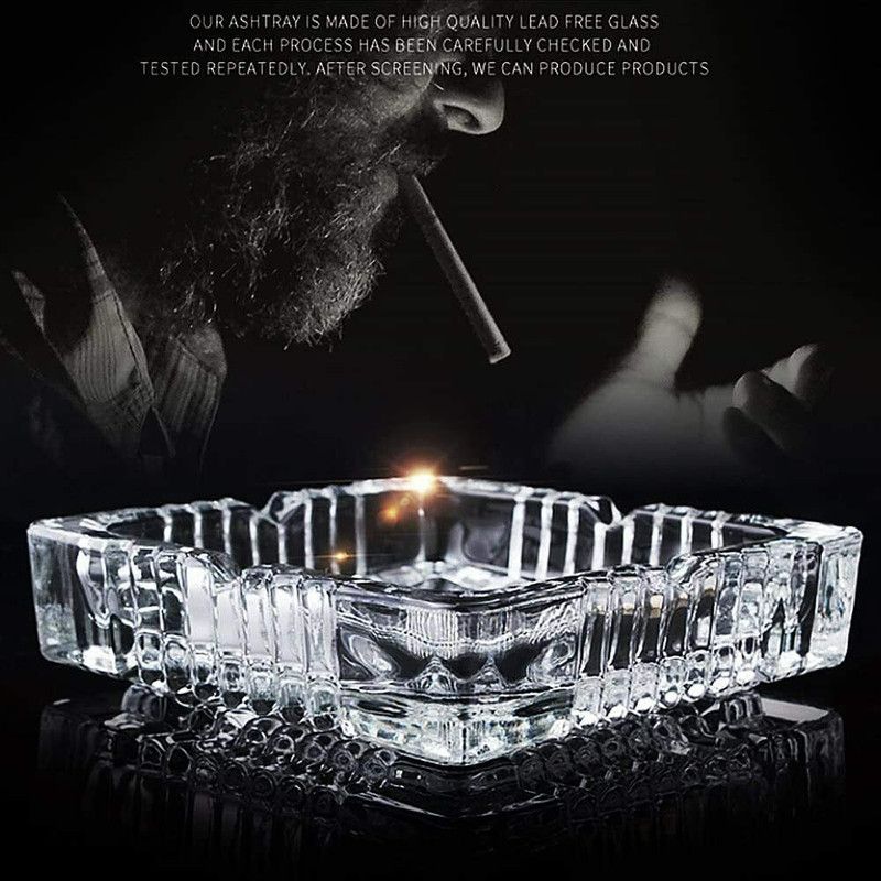 MILLOR CrystalGlassSquareTabletopAshTrayGlassAshTrayforCigaretteCigarSmokingfor Home Clear Crystal Ashtray  (Pack of 1)
