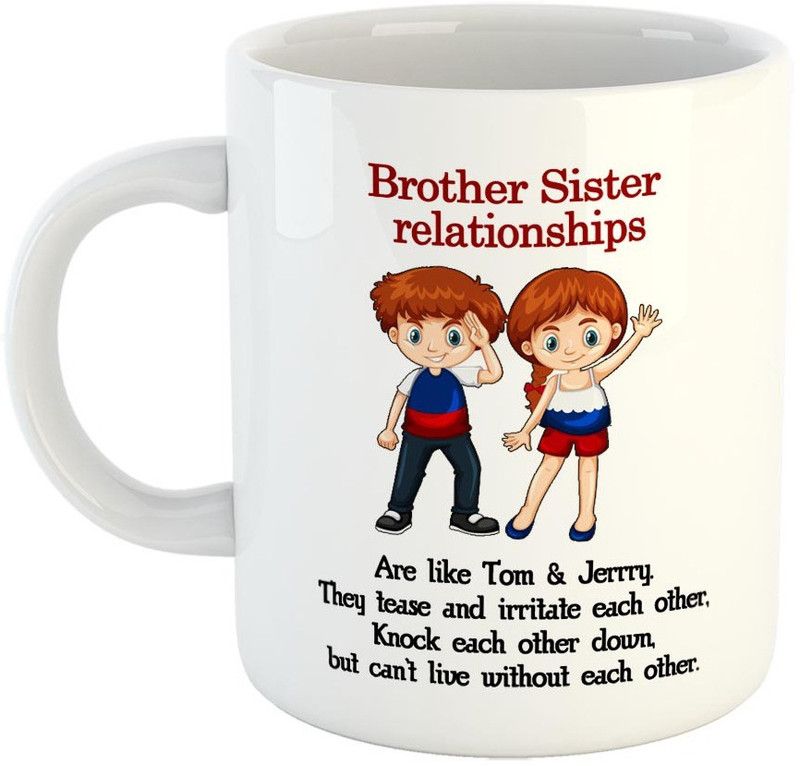 FABTODAY Brother Sister Relationships Coffee - Best Gift for Brother / Sister on Birthday - Color - White Ceramic Coffee Mug  (350 ml)