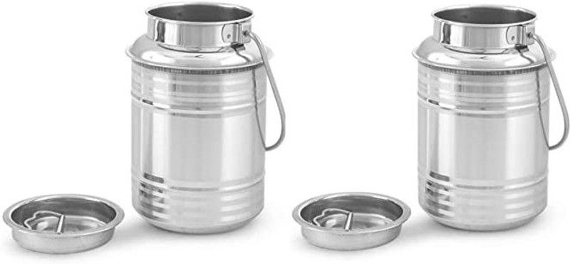 Sonanshi Steel Milk Container - 2 L  (Pack of 2, Silver)