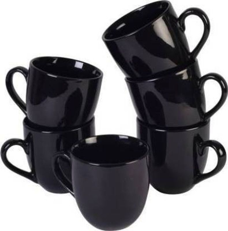 Pack of 6 Ceramic Pack of 6 Ceramic black shine abstract tea/coffee cups (Black)  (Black)