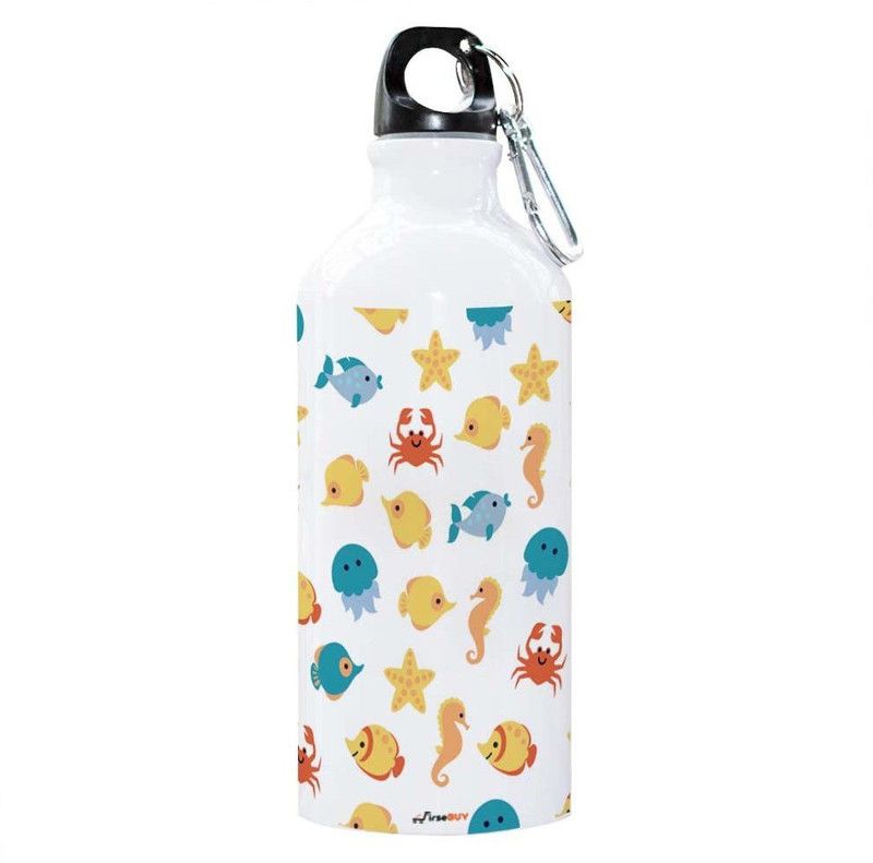 FirseBUY Cute Sea Animals Pattern Print Funny Bottle 600 ml Bottle  (Pack of 1, White, Aluminium)