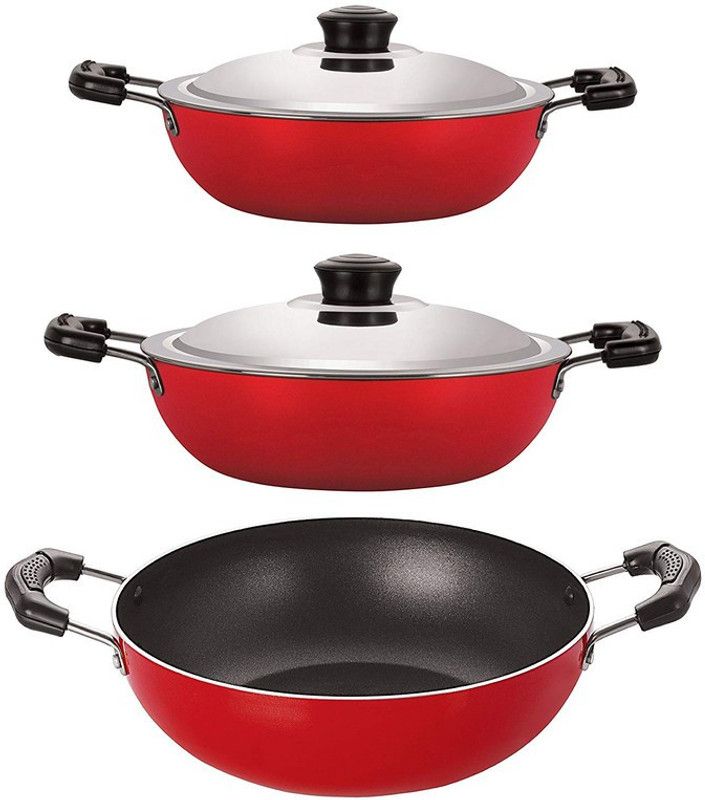 NIRLON Non-Stick Coated Cookware Set  (Aluminium, Stainless Steel, 3 - Piece)