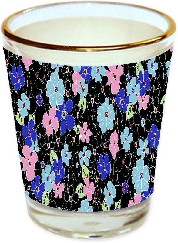 Sri Sai Shopping vodka shot glass multicolor floral design with golden rim for home and bar accessories 40ml (style-10270) Glass Shot Glass  (40 ml, Glass, Multicolor)