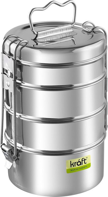 Kraft Lunch Box/Food Container Four Tier Compartment with Handle - Stainless Steel, Leak Proof, Easy to Carry Meals for Office, Picnic, Schools 4 Containers Lunch Box  (2290 ml)