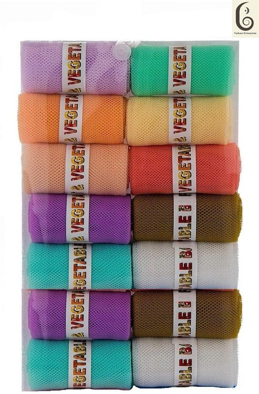Yashasvi Multi-purpose Fridge Storage Mesh Bag For Storage of Vegetables and Fruits, Washable, Reusable, Zip Lock Bags Pack of 14 Grocery Bags  (Multicolor)