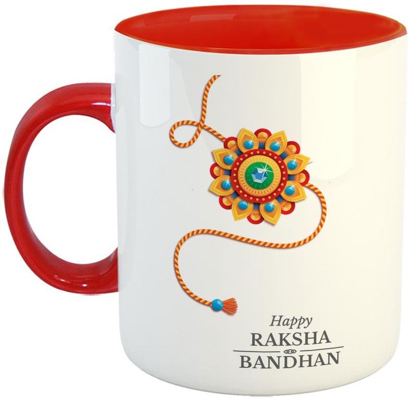 Furnish Fantasy Happy Raksha Bandan Ceramic Coffee - Best Gift for Brother / Sister on Raksha Bandan / Rakhi - Color - Red (0629) Ceramic Coffee Mug  (350 ml)