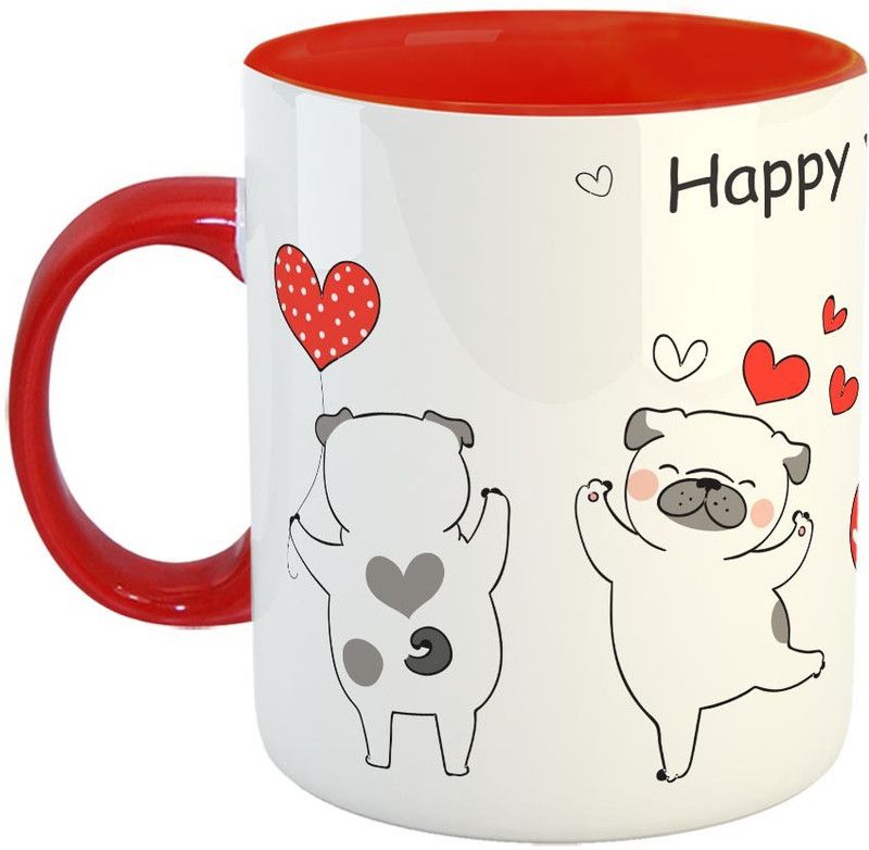 Furnish Fantasy Happy Valentine's Day Ceramic Coffee - Best Gift for Husband, Boyfriend, Girlfriend, Wife, Valentine Day Gift - Color - Red (0945) Ceramic Coffee Mug  (350 ml)