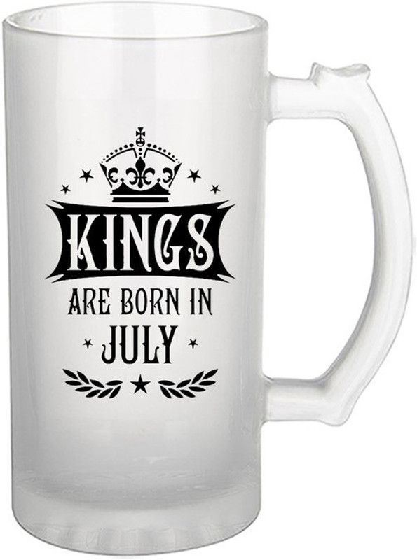 iKraft Frosted Beer | Printed Design – Kings are Born in July | Birthday | Best Gift for Best Friends Beer Lovers – 16oz [470ml] Glass Beer Mug  (470 ml)
