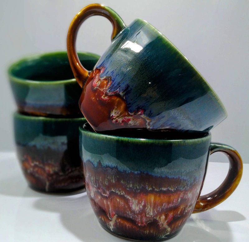 MI_BrdMugBrwn_4 Ceramic Coffee Mug  (375 ml, Pack of 4)