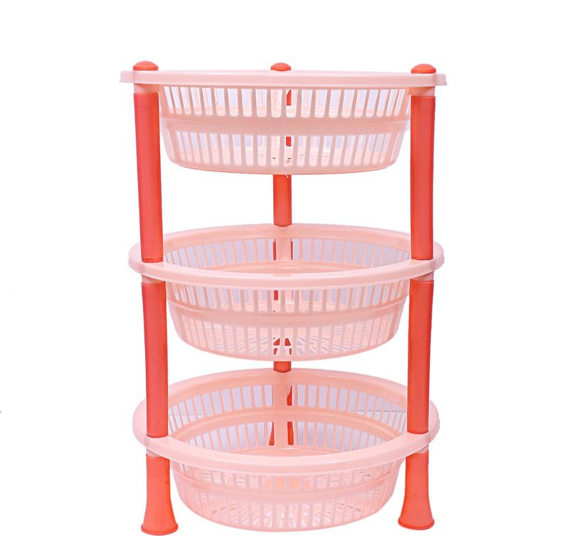 KUBER INDUSTRIES Fruits/Vegetables Kitchen Rack Plastic Plastic 3 Layer Multi-purpose Kitchen Storage Basket Rack (Beige)-CTKTC13196