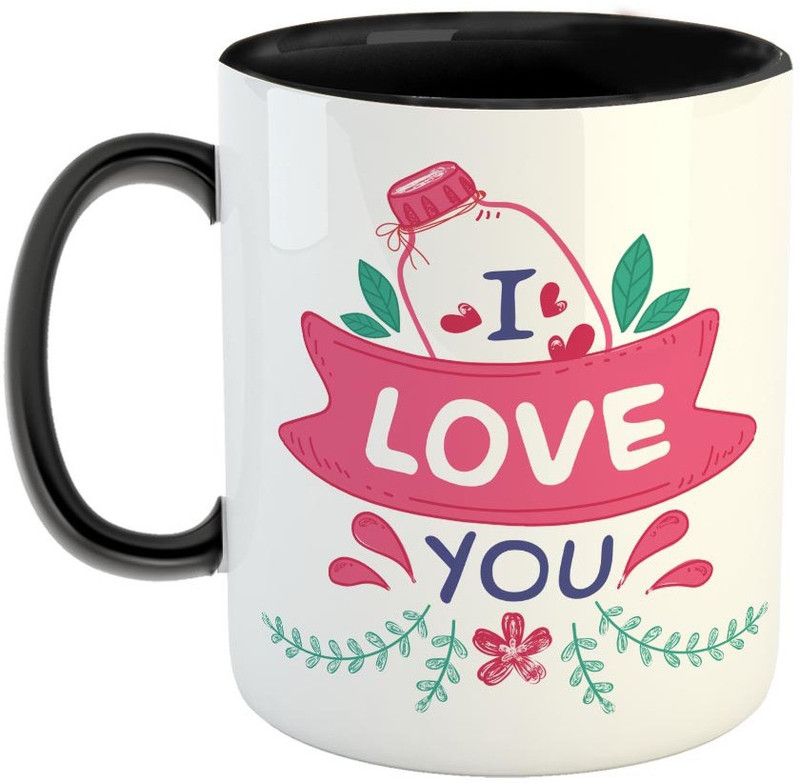 Furnish Fantasy I Love You Ceramic Coffee - Best Gift for Husband, Boyfriend, Girlfriend, Wife, Valentine Day Gift - Color - Black (1109) Ceramic Coffee Mug  (350 ml)